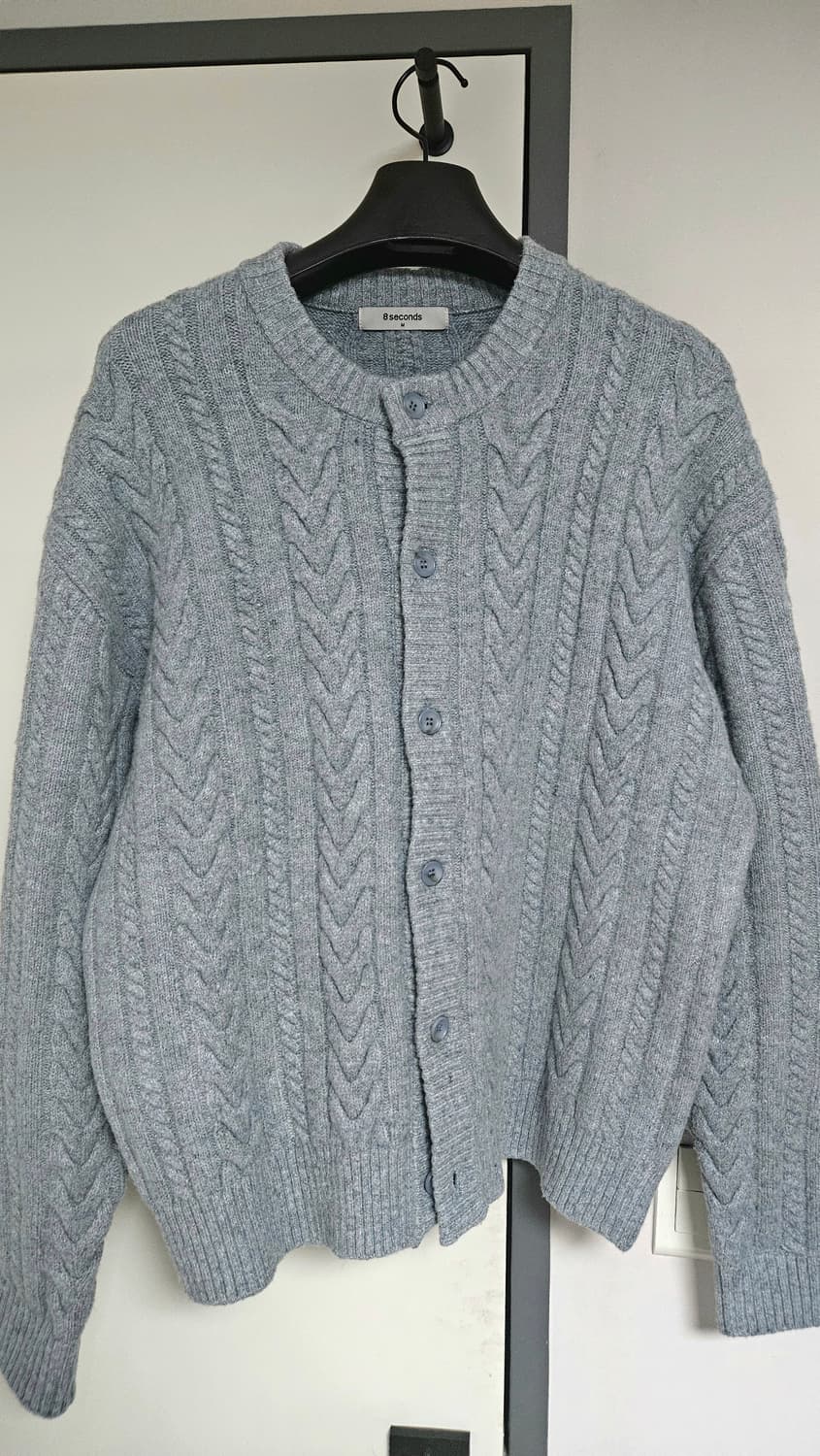 케이블 버튼 라운드 카디건 - 스카이블루 상품이미지2