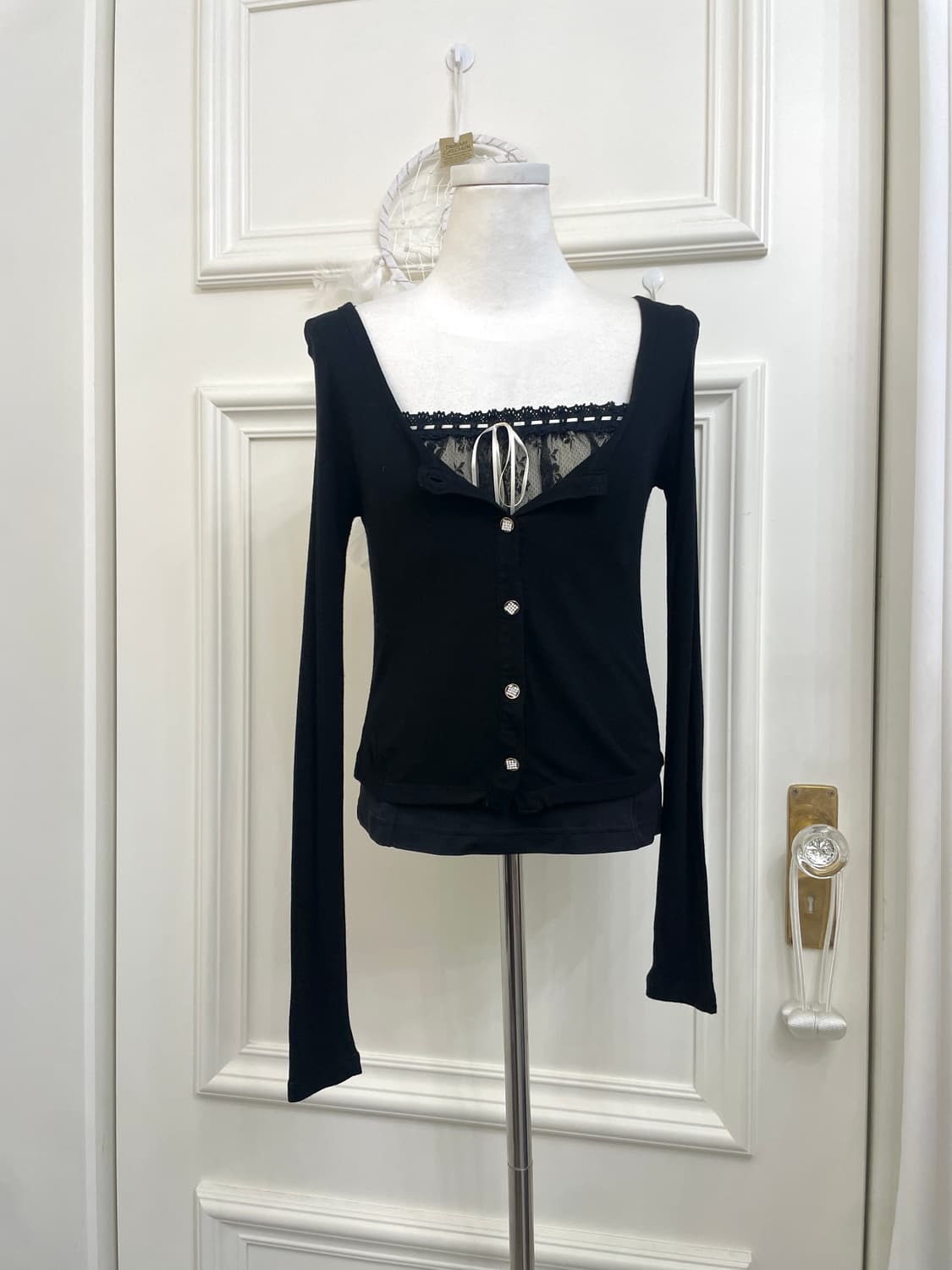 black basic soft cardigan&lace bow fairy 상품이미지1