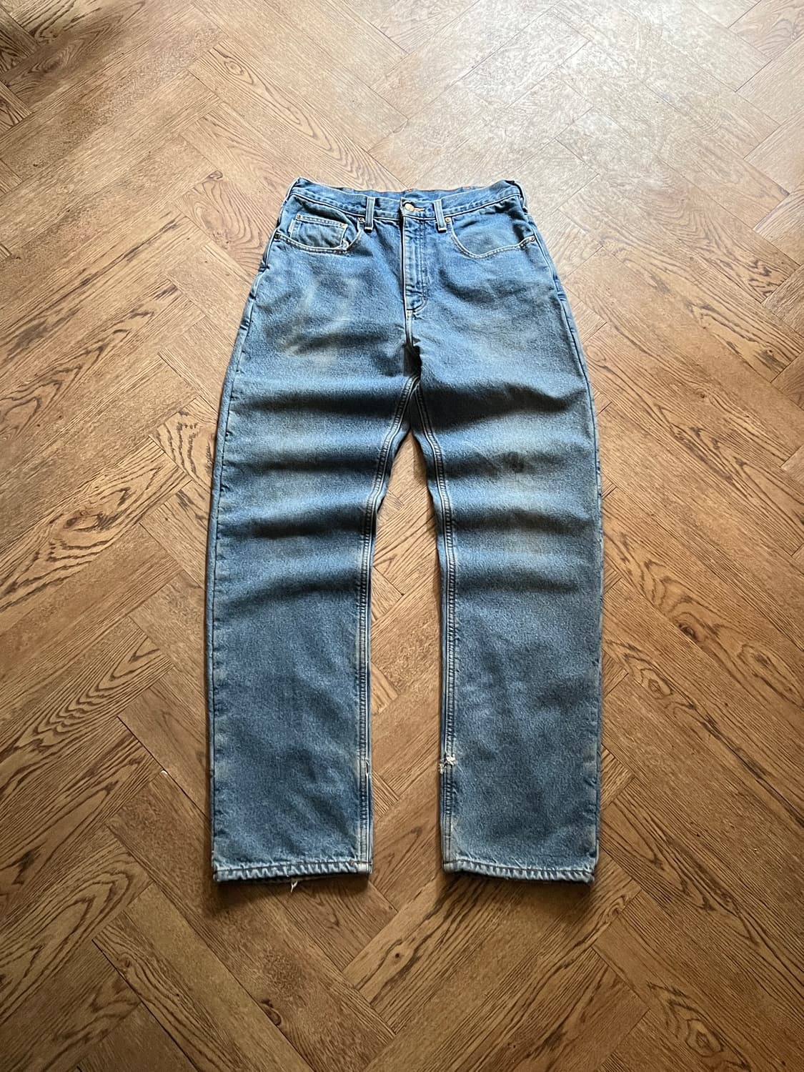 [32]칼하트 USA 플리스 라이닝 빈티지 워싱 워크 데님 팬츠 상품이미지1