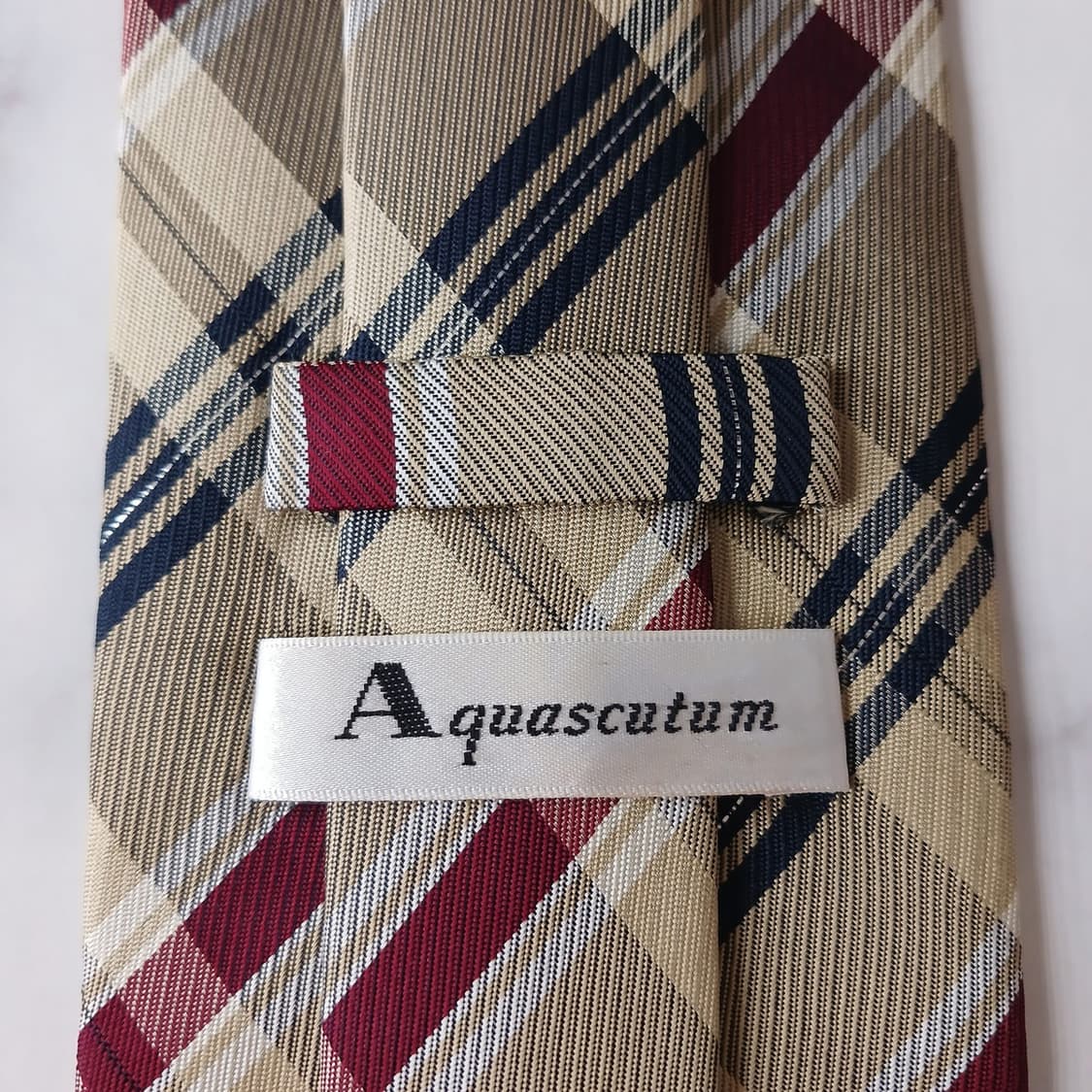 아쿠아스큐텀 실크 베이지 체크 넥타이 9.6cm A등급 E730 상품이미지7