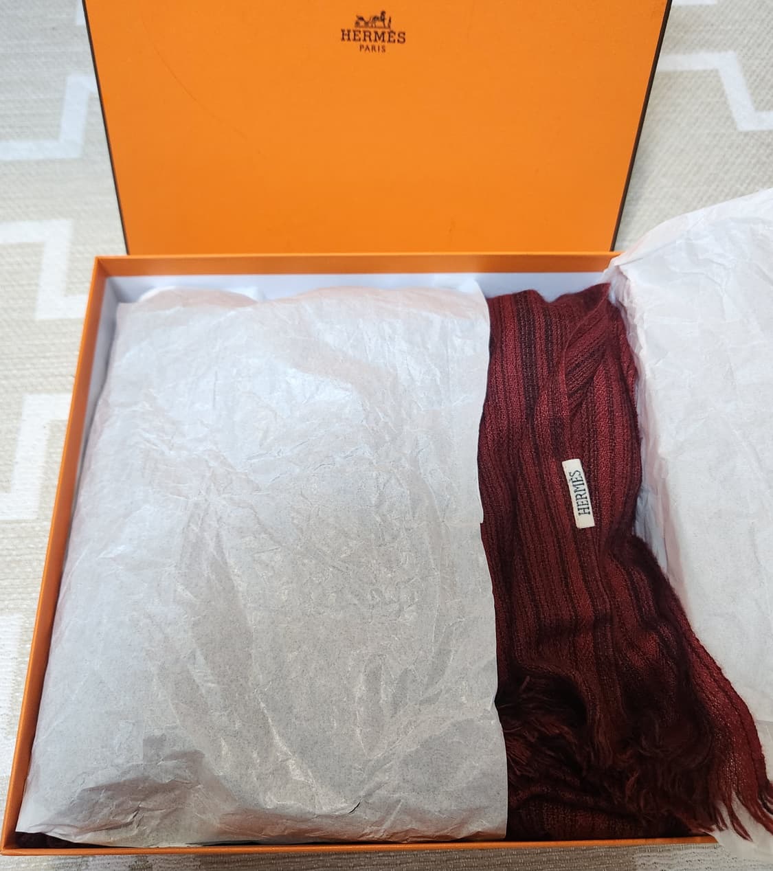 [정품 ] 에르메스 머플러 목도리 100% 캐시미어 버건디 줄무늬  상품이미지6