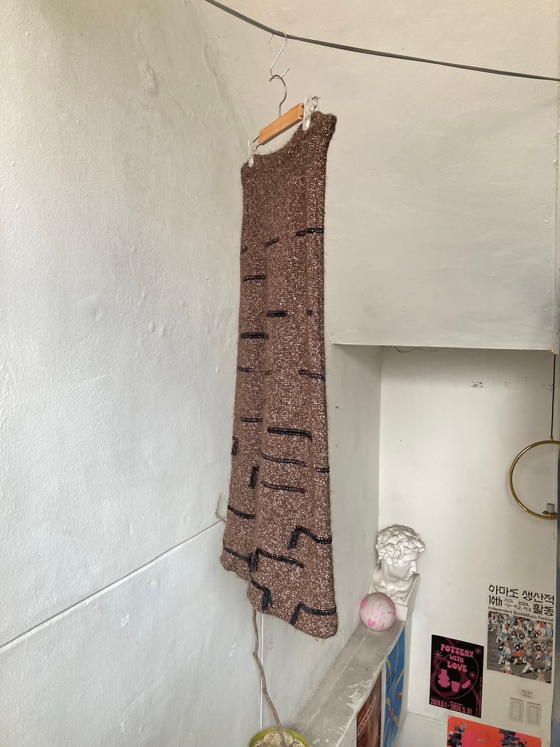 울 100 그런지 밴딩 롱 스커트 상품이미지7