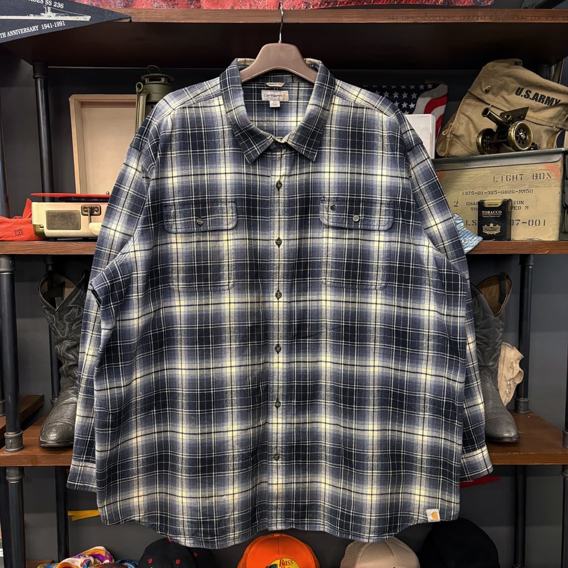 빈티지 칼하트 해링본 체크 플란넬 워크셔츠 오리지널 핏 빅사이즈 N742 상품이미지1