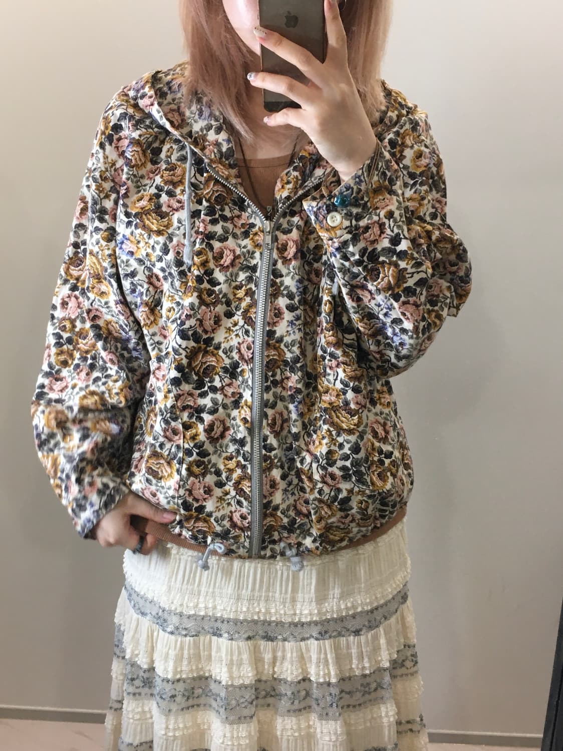 jpn vintage jacquard floral hood zipup 상품이미지3