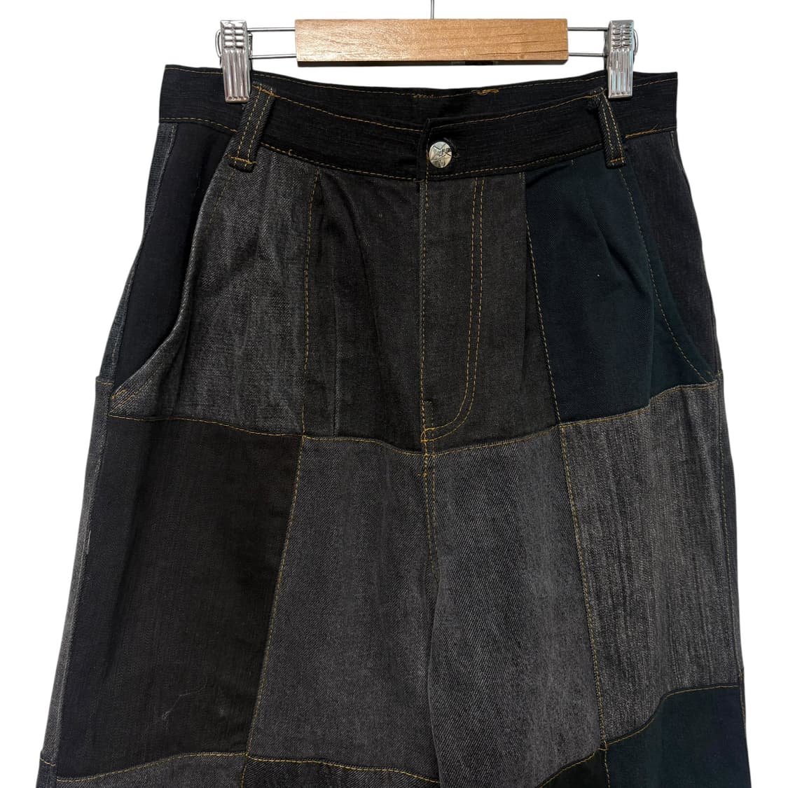 3831 흑청 데님 패치워크 와이드팬츠 상품이미지2