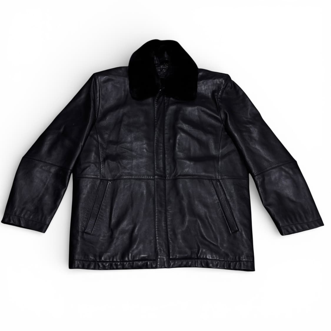 95-100 런던포그 블랙 양가죽 천연모피 무스탕 레더자켓 상품이미지1