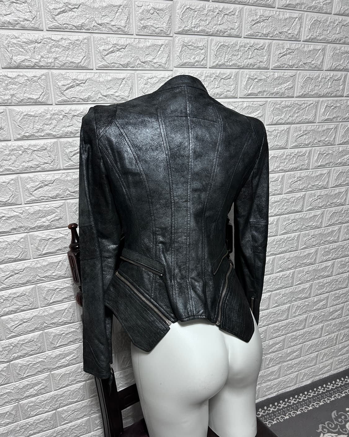 00‘s 매탈릭 램스킨 멀티 지퍼 레이어 자켓 상품이미지6