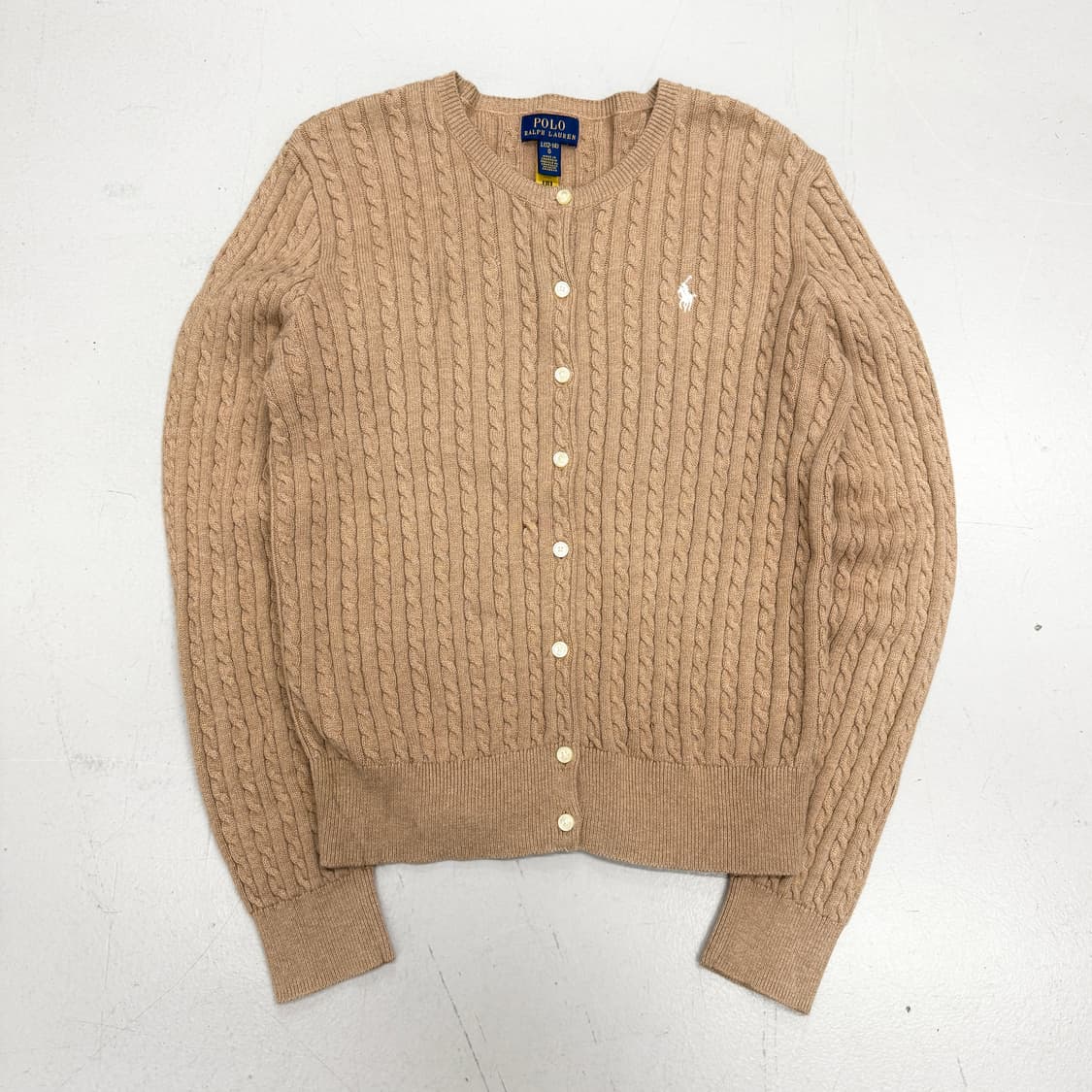 폴로 신형 딱붙 포니 꽈배기 가디건 카멜 상품이미지2