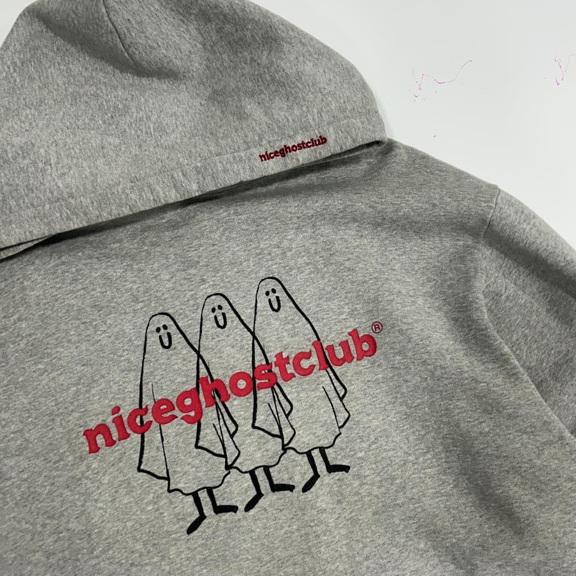 Niceghostclub 나이트고스트클럽 레드 로고 그레이 후드티 상품이미지5