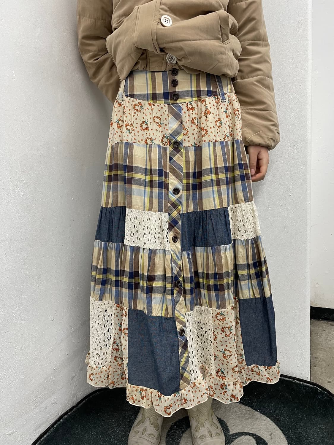 모리 패치워크 버튼 스커트 *레어 상품이미지1
