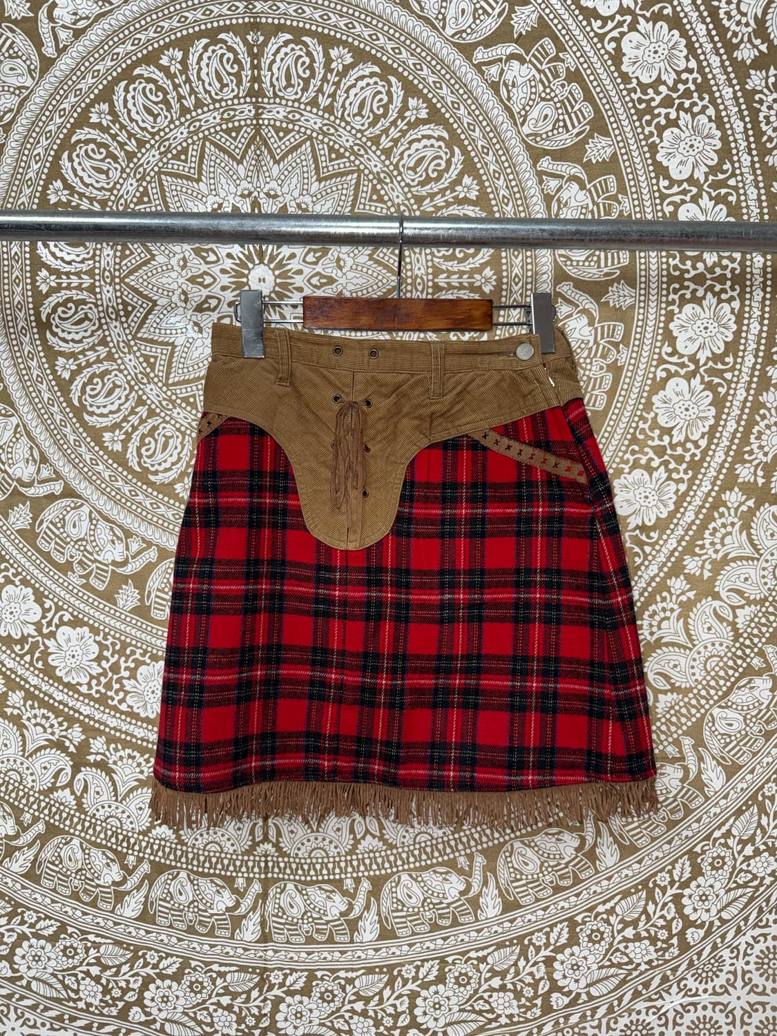 빈티지 여성 코듀로이 배색 체크 미니스커트  상품이미지3