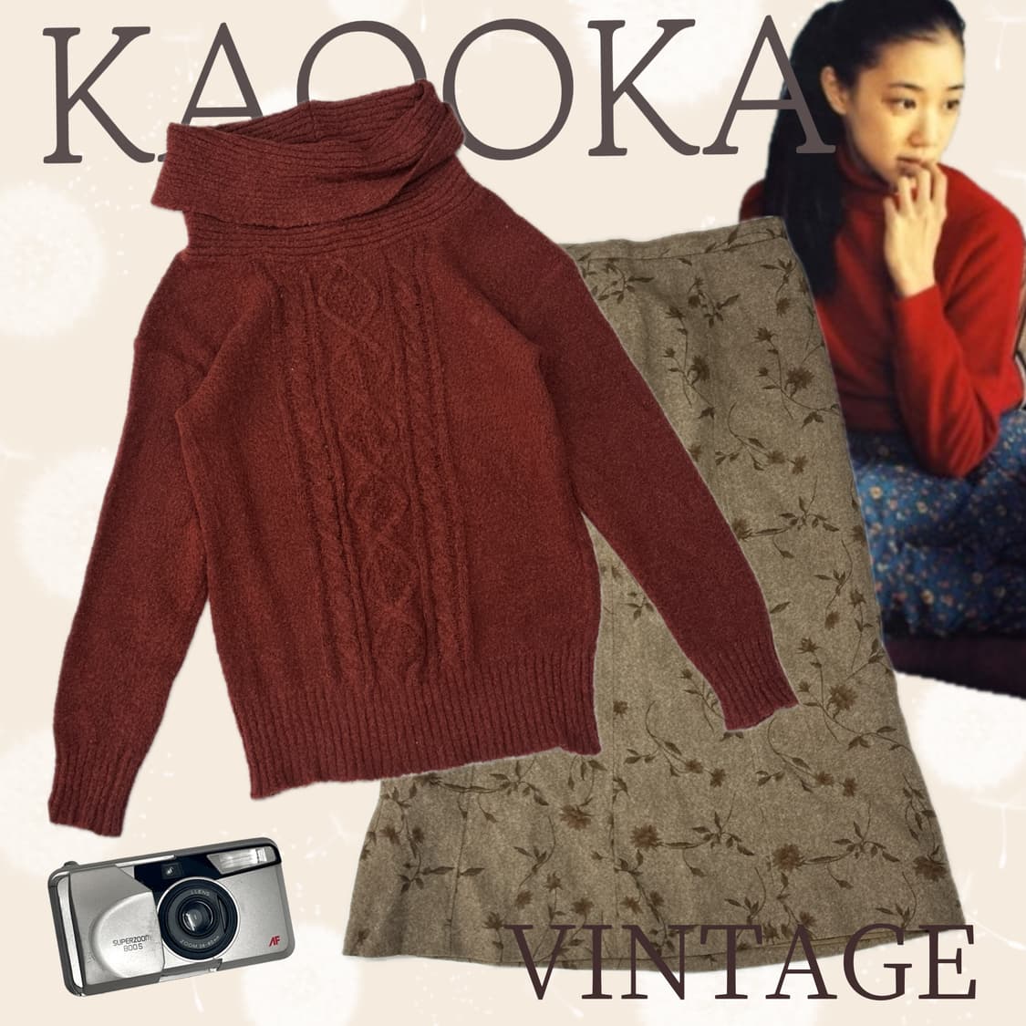 🧶그런지 하프넥 니트 스커트 코디세트 🧶 히피 겨울 롱스커트 꽈베기 상품이미지1