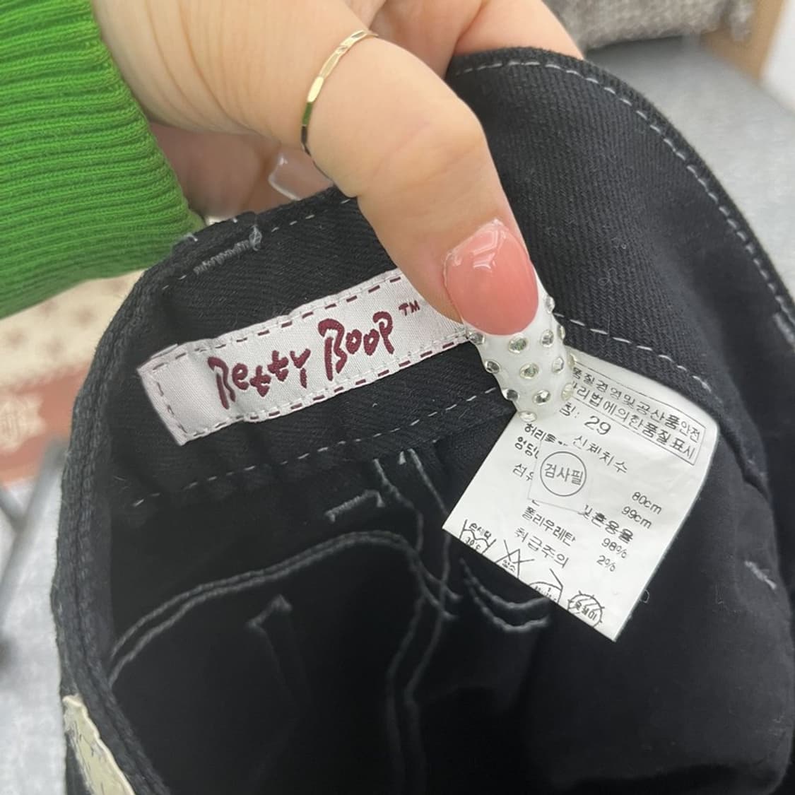 베티붑 펑크 키치 나비자수 흑청 데님팬츠 29인치 C10404 상품이미지6