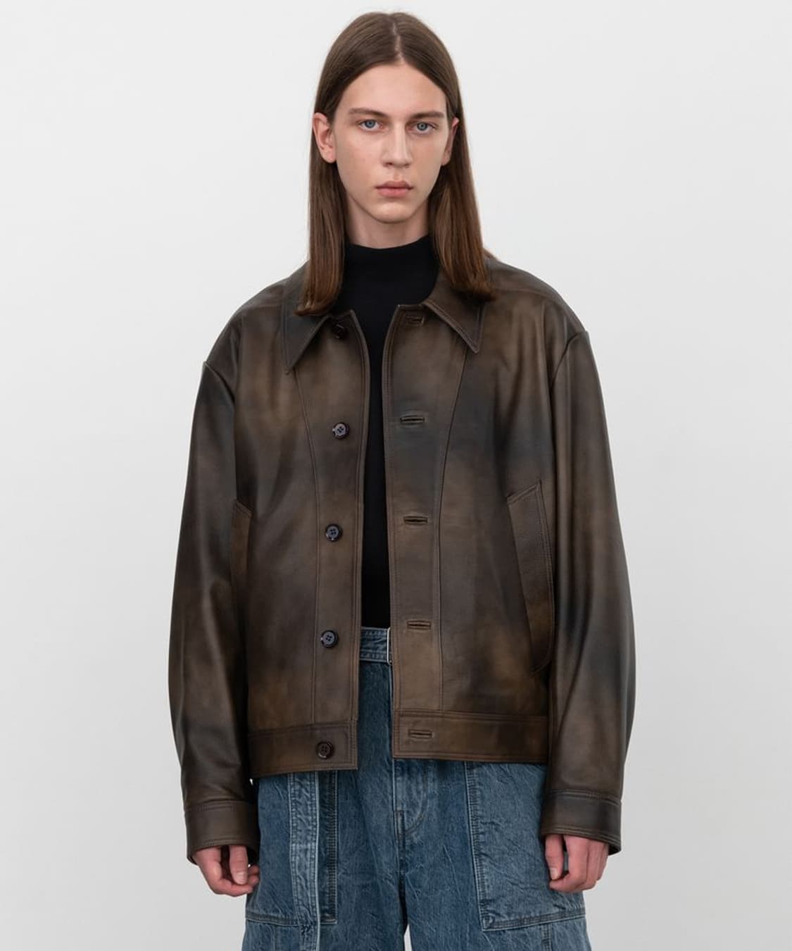 인사일런스 투톤레더자켓 BROWN 상품이미지1