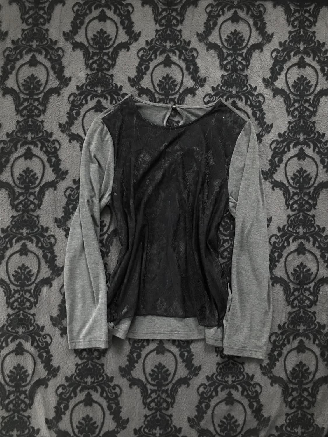 빈티지 레이스 배색 그레이 롱슬리브 상품이미지1