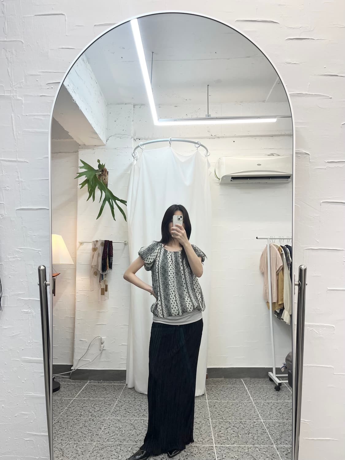 도트 포인트 그레이 블라우스 상품이미지2