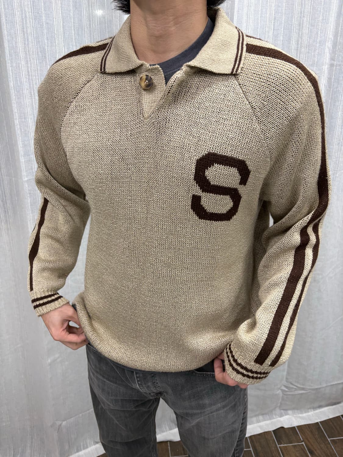 빈티지 클래식 S 레터 카라 니트 Knit 상품이미지1