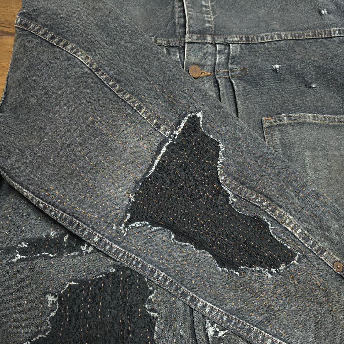 [3]아나크로놈 FrontTuck 데님자켓블랙 보로 anachronorm 상품이미지4