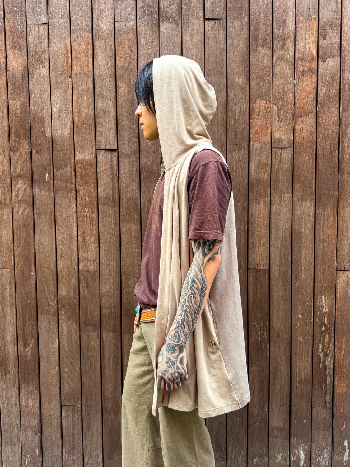 Hooded Drape Sleeveless Cardigan  상품이미지3