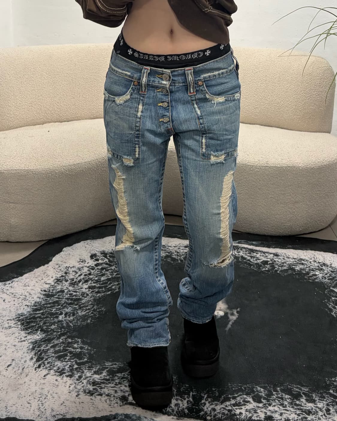 90s TRUERELIGION 디스트로이드 로우라이즈 팬츠 상품이미지2