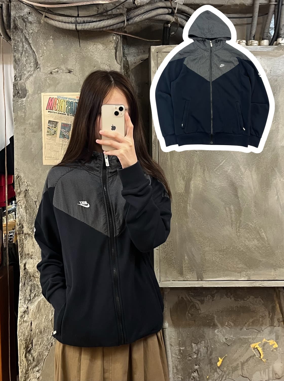 나이키 깅엄체크 후드집업 블랙 L #csz552 상품이미지1