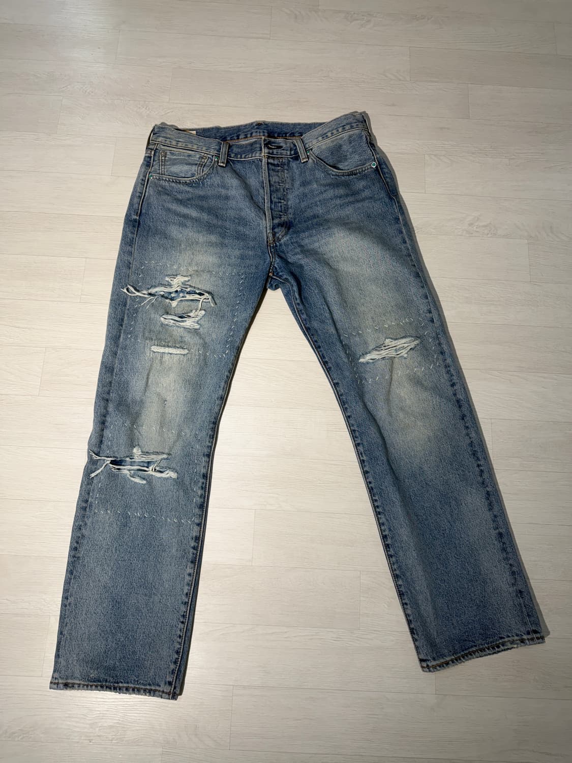 리바이스 501 데미지 워싱 청바지 W34 L30 상품이미지1