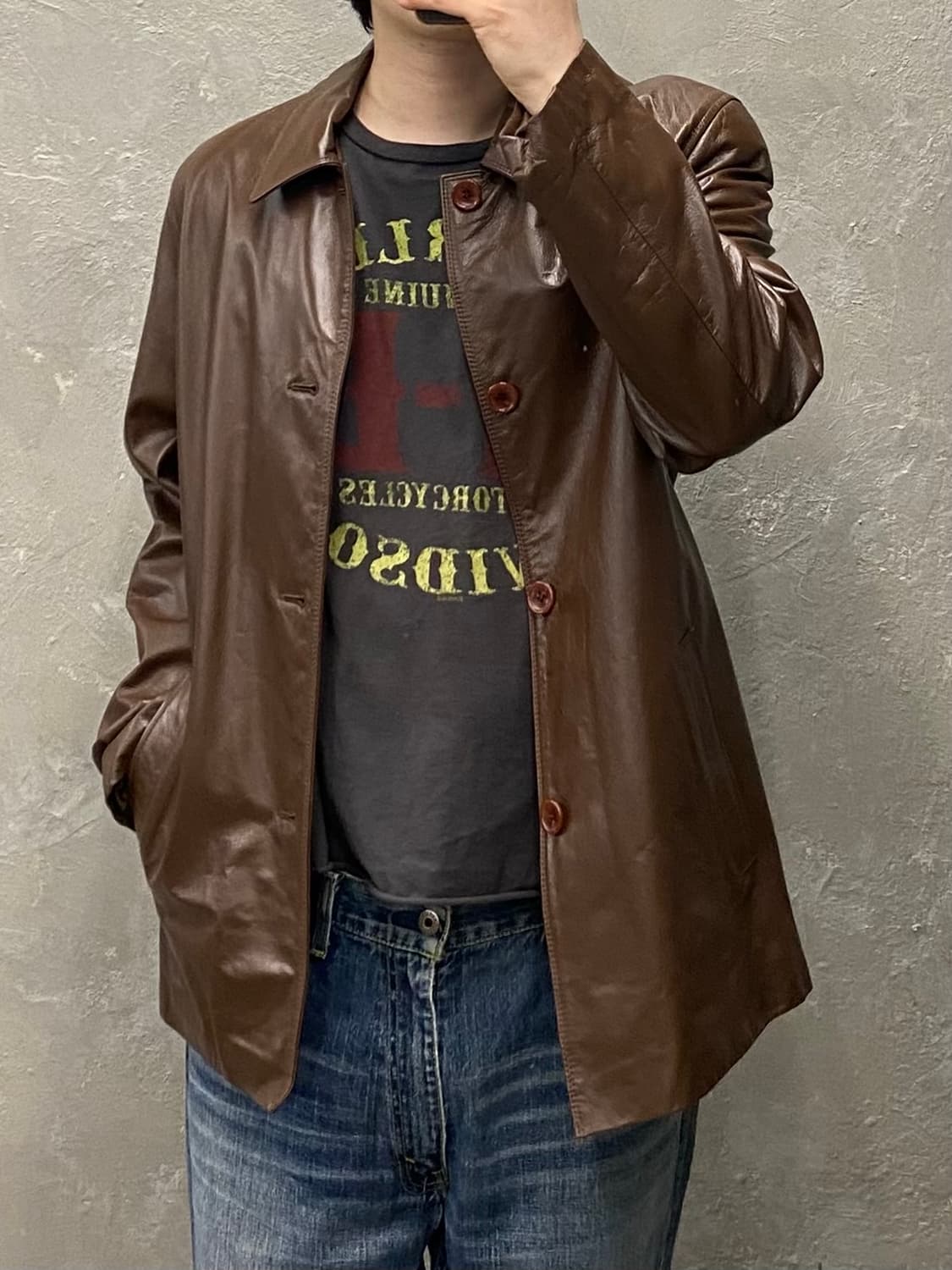 [M] 빈티지 브라운 리얼 레더 카코트 상품이미지7