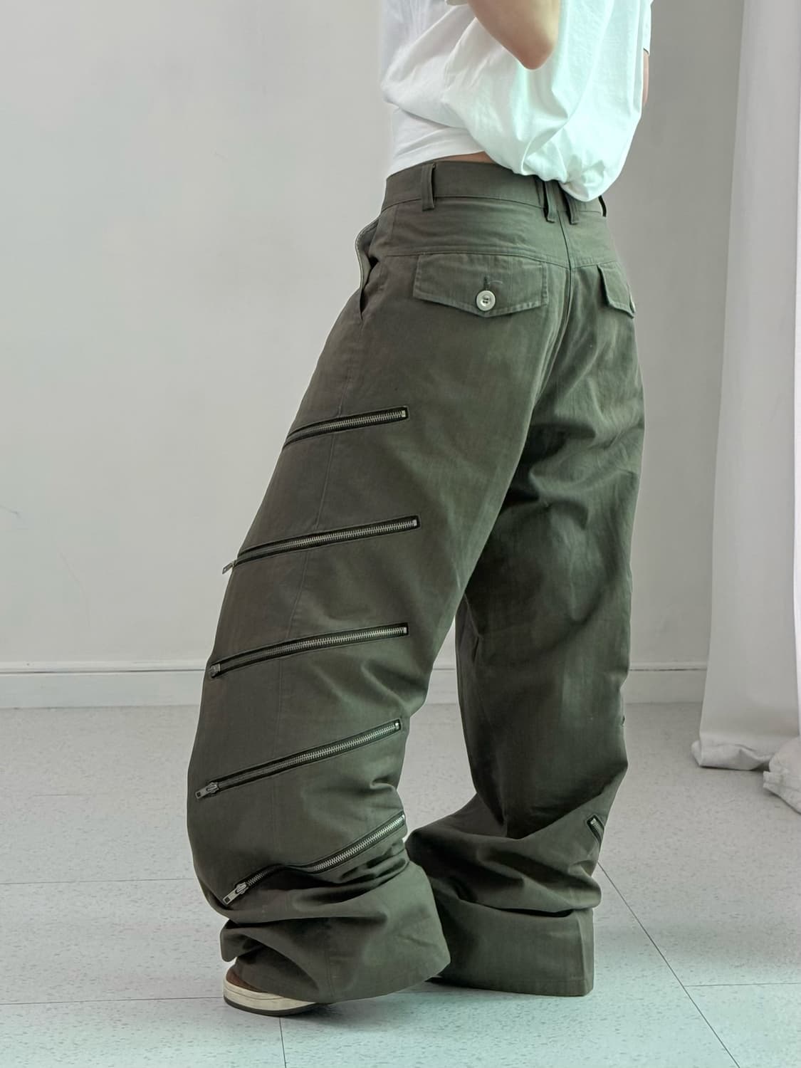 빈티지 카키 지퍼 팬츠 상품이미지3