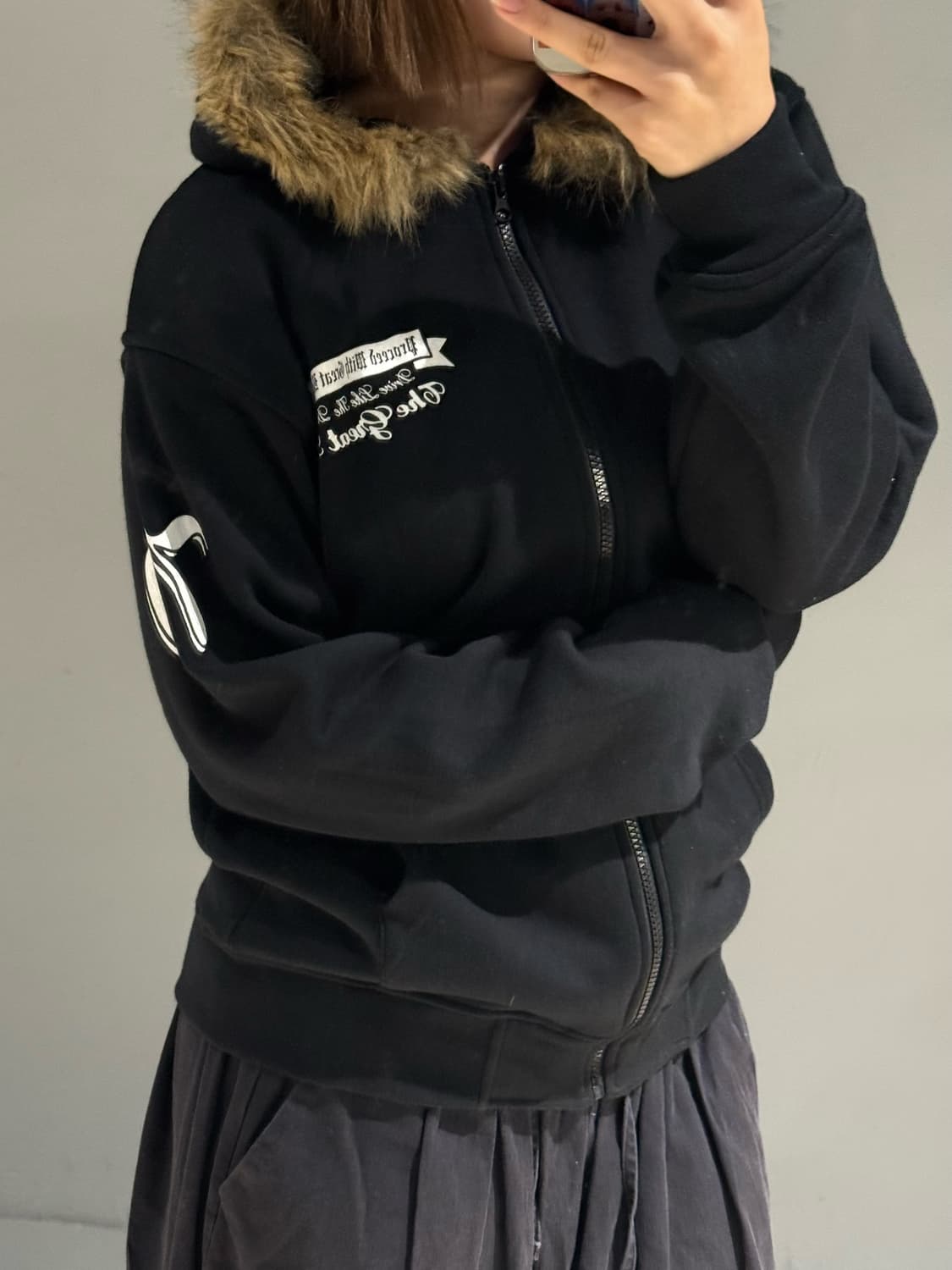 fur hood back printing hood zip-up 상품이미지4