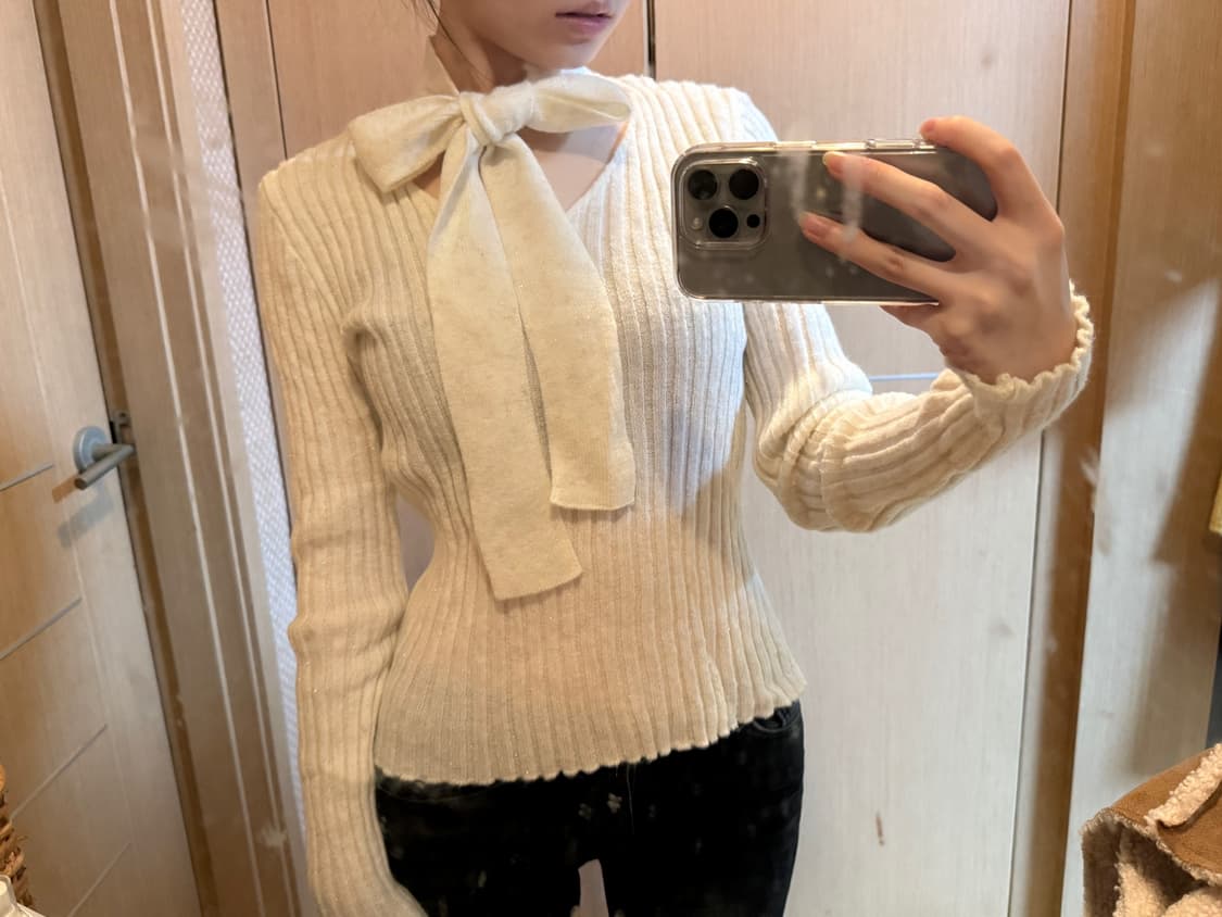 리본 타이 블라우스 니트 상품이미지1