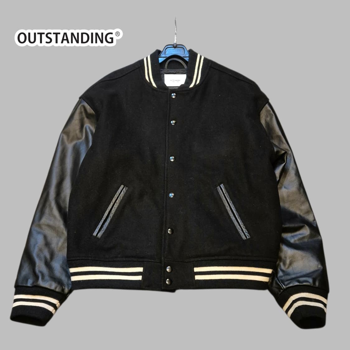 XL(착샷잇음) 아웃스탠딩 블랙 소가죽 바시티자켓  상품이미지1