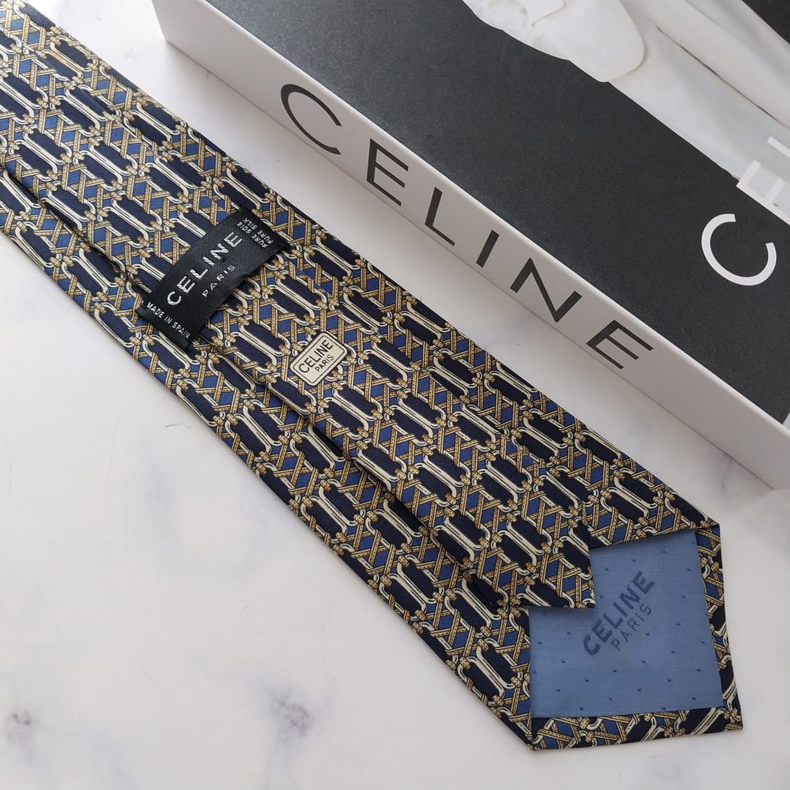 CELINE 셀린느 실크 네이비 패턴 넥타이 9.5cm A+등급 K258 상품이미지9