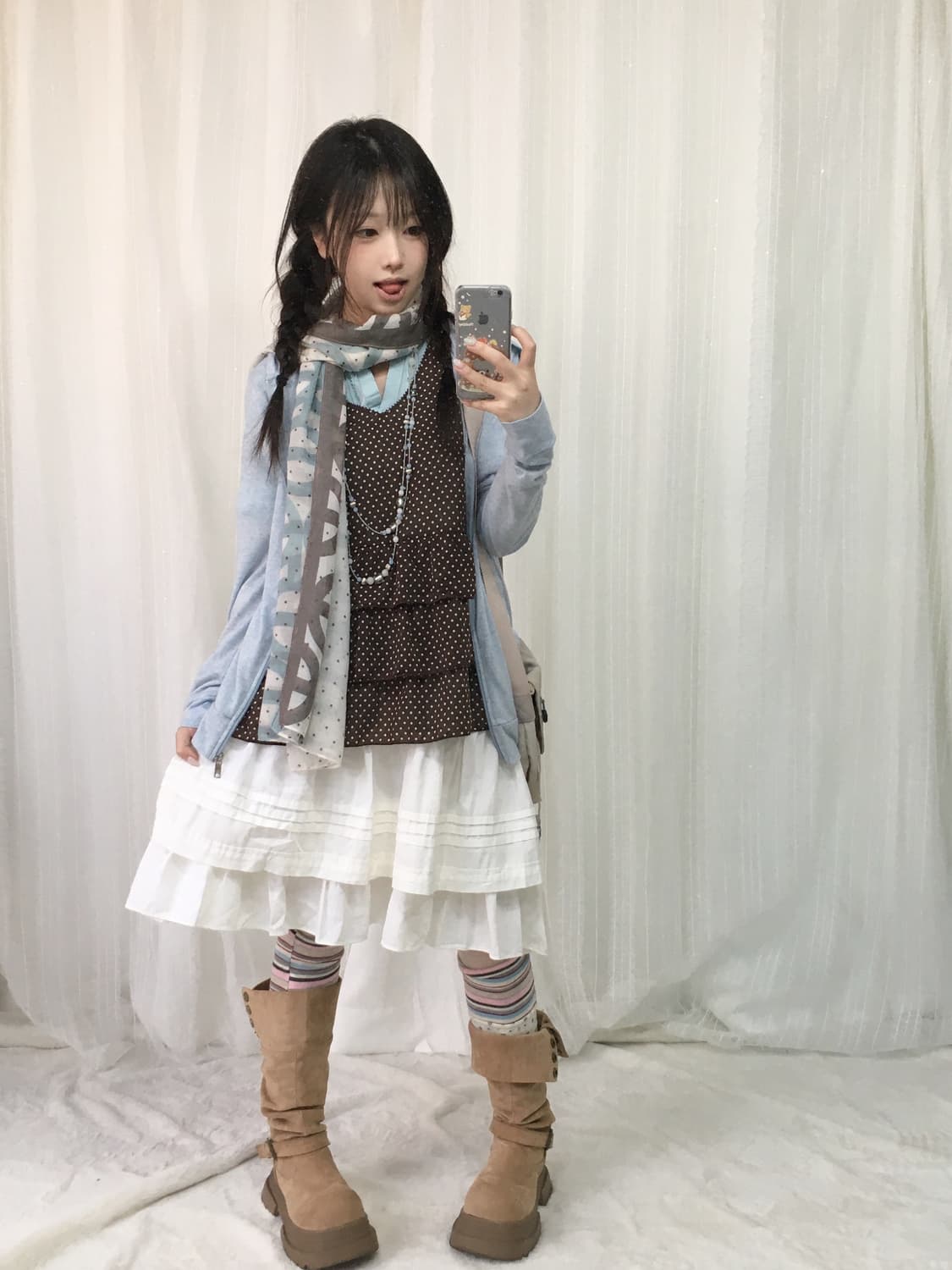 빈티지 소라 브라운 도트 코디세트 상품이미지1