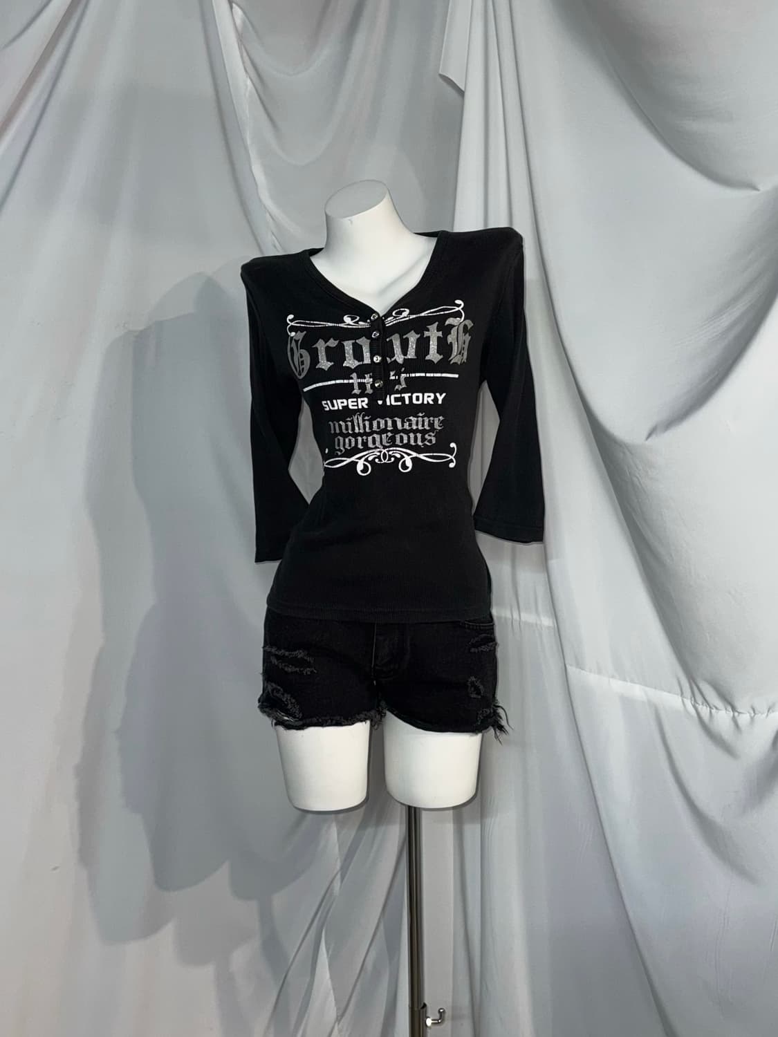 랙아웃 무채색 펑투케 해골큐빅 스크레치 코디세트  상품이미지5