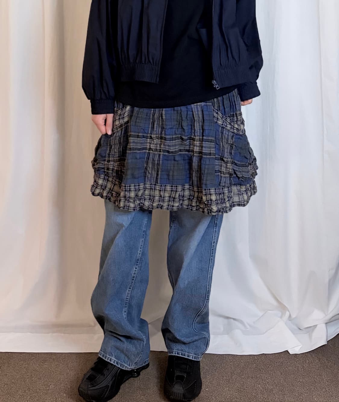 Patchwork Pleated Mini Skirt - Blue 상품이미지1