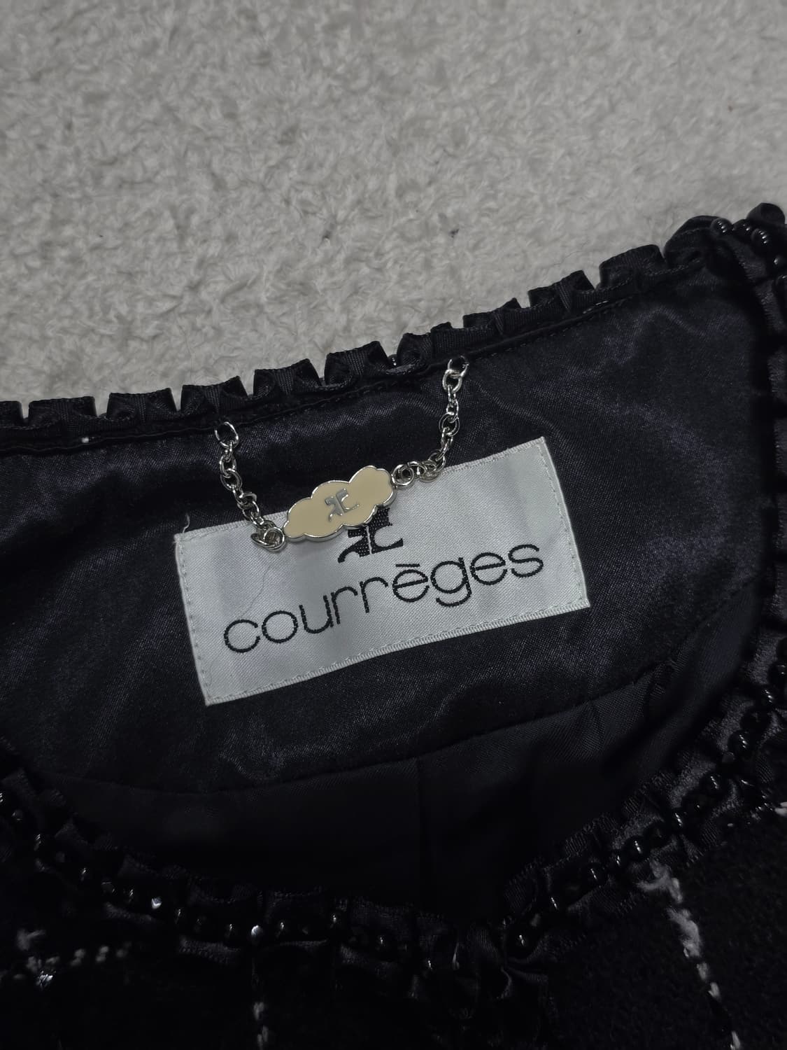 꾸레쥬 블랙 트위드 체크 울 자켓 42 상품이미지5