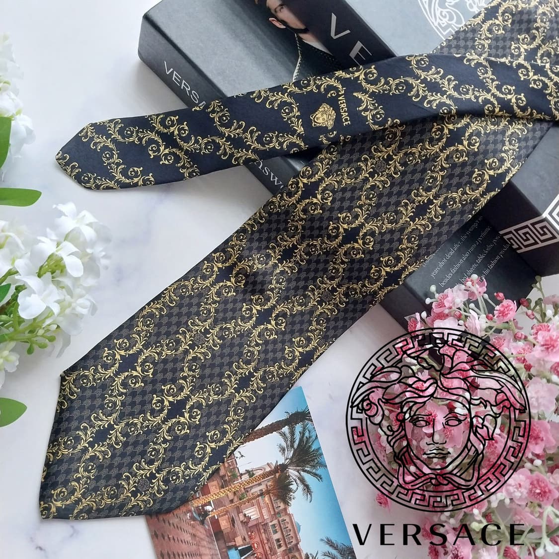 베르사체 실크 블랙 골드 패턴 넥타이 9.3cm A+~A등급 K2512
 상품이미지2