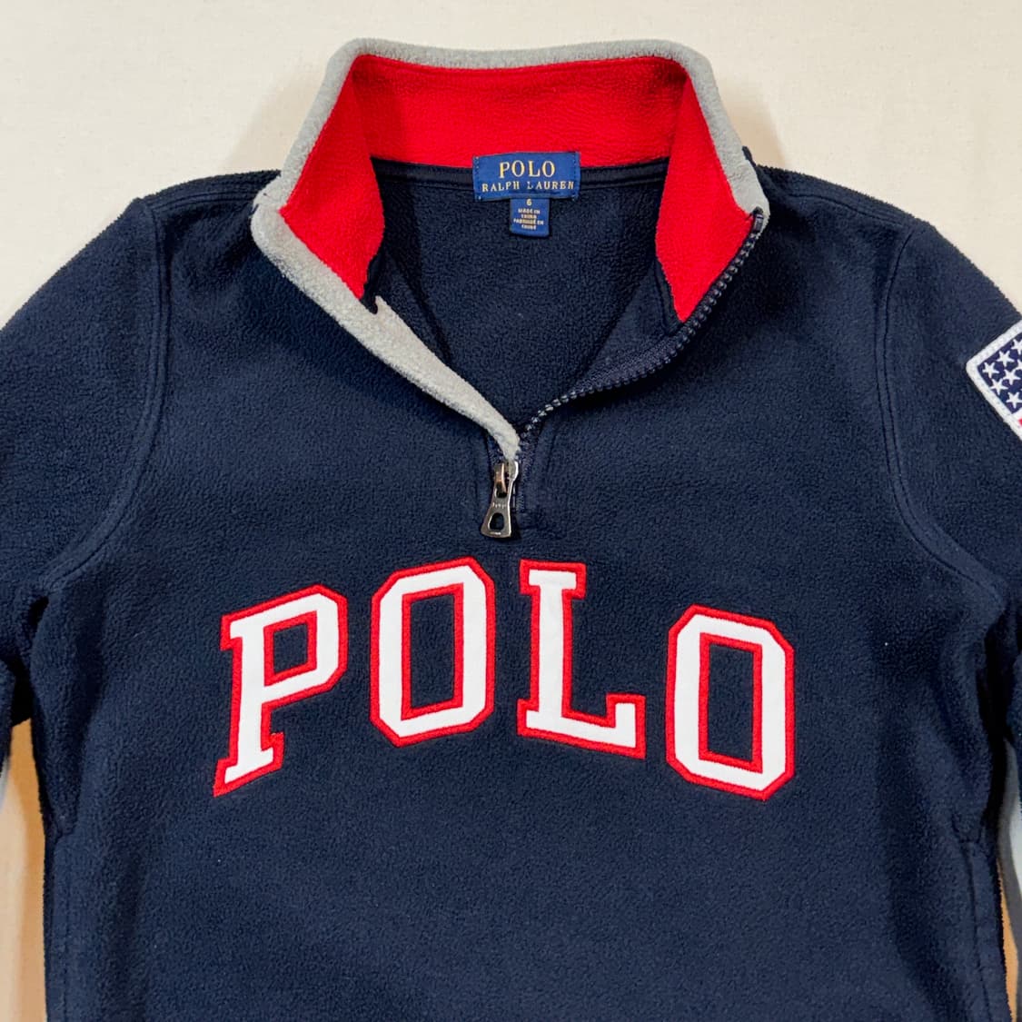 6) 폴로 랄프로렌 키즈 아동용 네이비 USA 플리스 반집업 상품이미지4