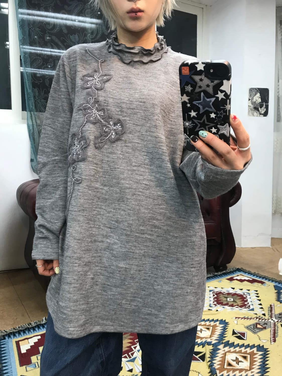 빈티지 플라워자수 프릴 긴팔티  상품이미지2