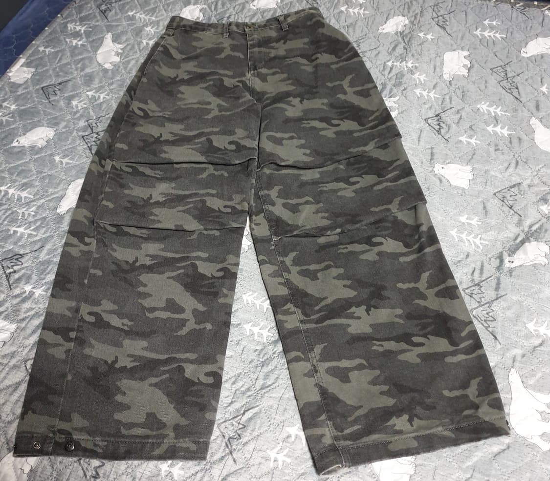 REMIND 카모 밑단버튼 파라슈트 와이드 팬츠 (M) 상품이미지1