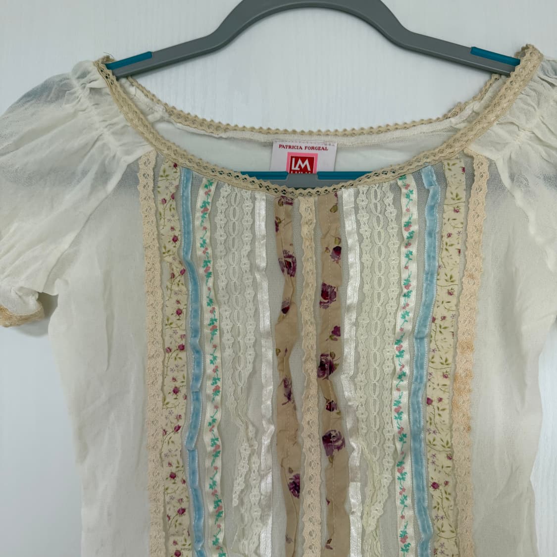 빈티지 패치 레이스 플라워 반팔 블라우스 상품이미지3