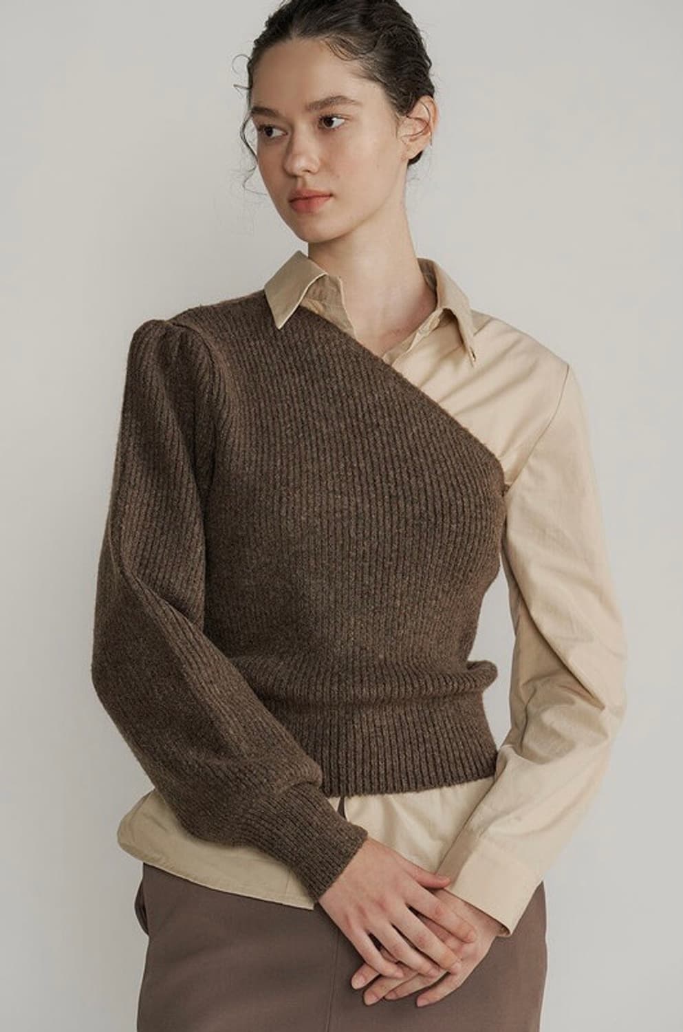 새상품 ) 루시르주 원오프숄더 니트 세트 (브라운) 상품이미지1