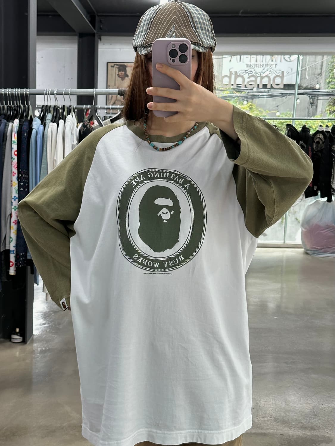 베이프 써클사루 레글런 티셔츠 카키 상품이미지3