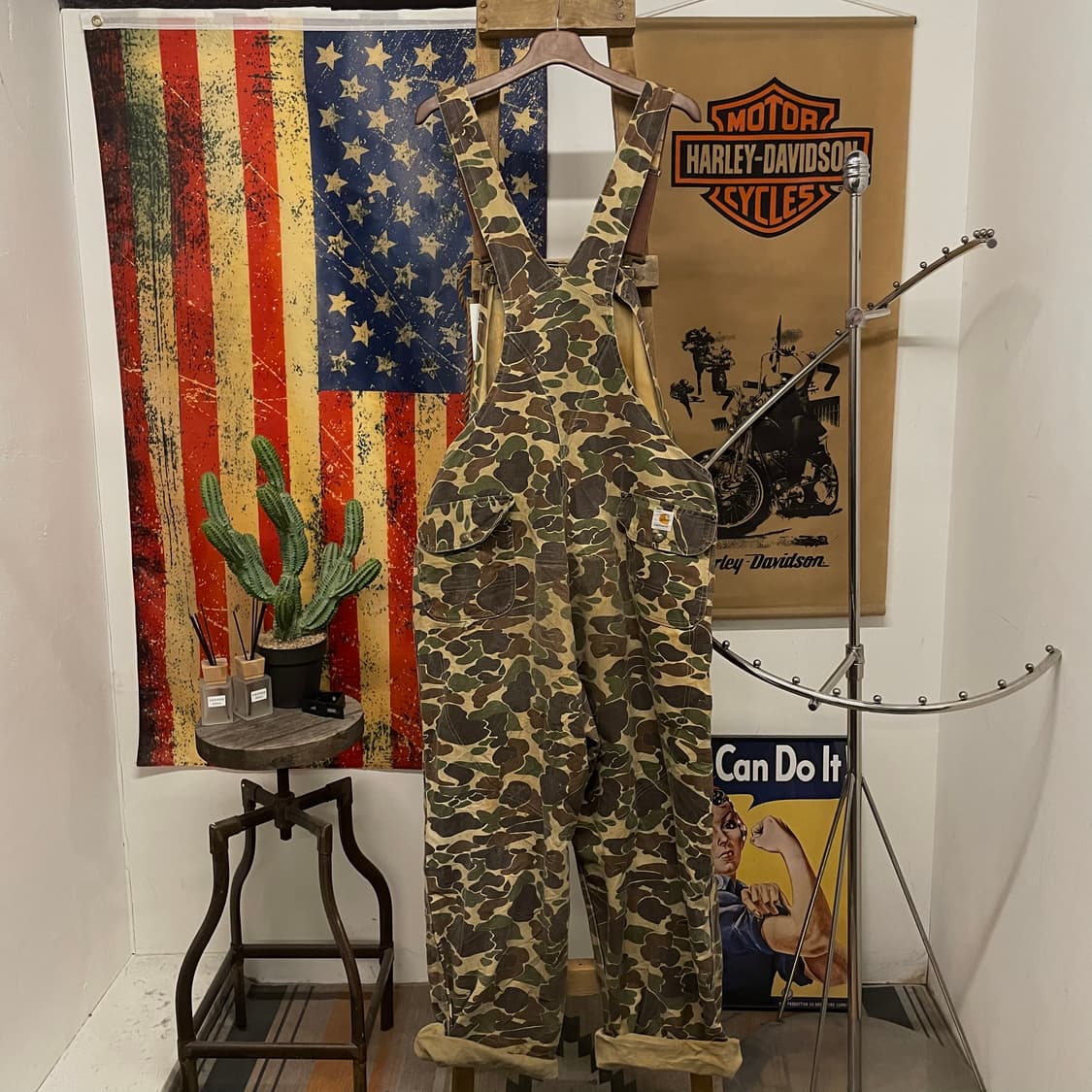 80s 칼하트 덕 카모 헌팅 오버롤 빈티지 워크웨어 데님 멜빵 상품이미지2