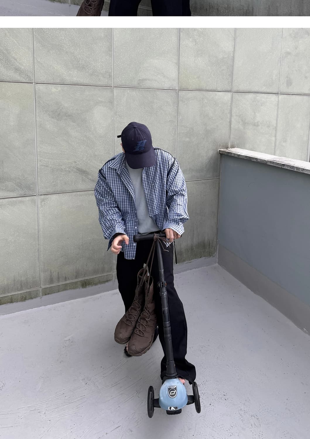 [F] haea 헤아 크롭 체크셔츠 블루 상품이미지1