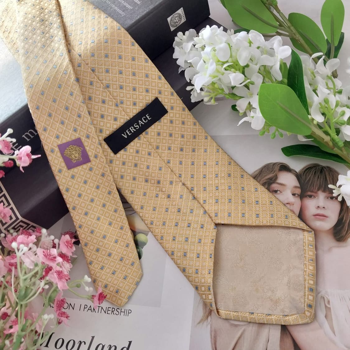 베르사체 실크 옐로 다이아 패턴 넥타이 8.9cm A-~B등급 K1390 상품이미지4