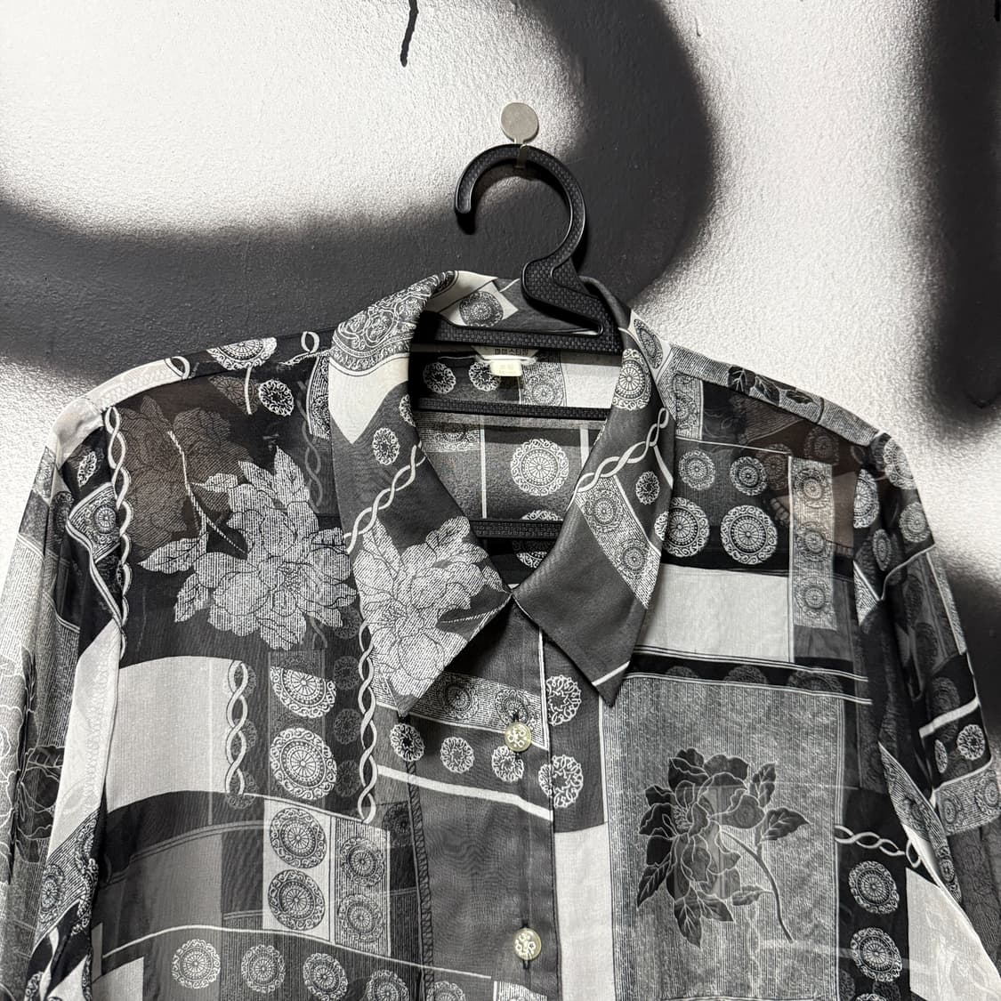 VTG 빈티지 에스닉 바로크 풀 패턴 시스루 오간자 긴팔 셔츠 상품이미지3