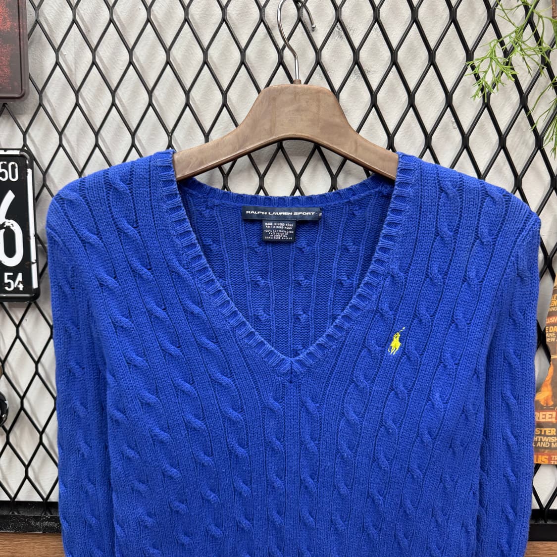 폴로 랄프로렌 케이블 니트 화이트 포니 로고 포인트 블루 상품이미지3