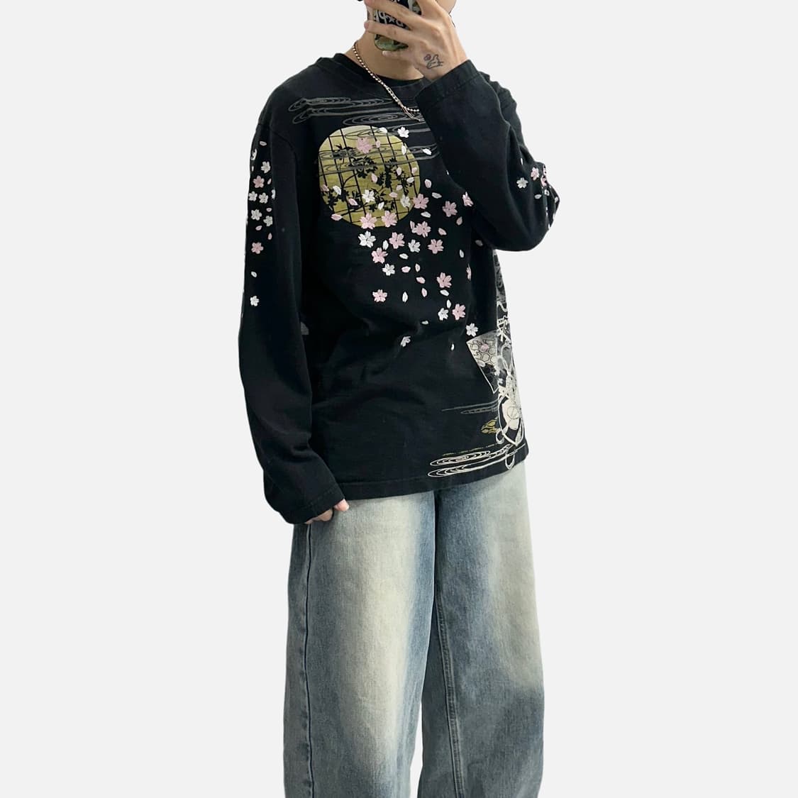 華鳥風月 오리엔탈 기모노 벚꽃 자수 롱슬리브 긴팔티셔츠 일본빈티지 상품이미지2