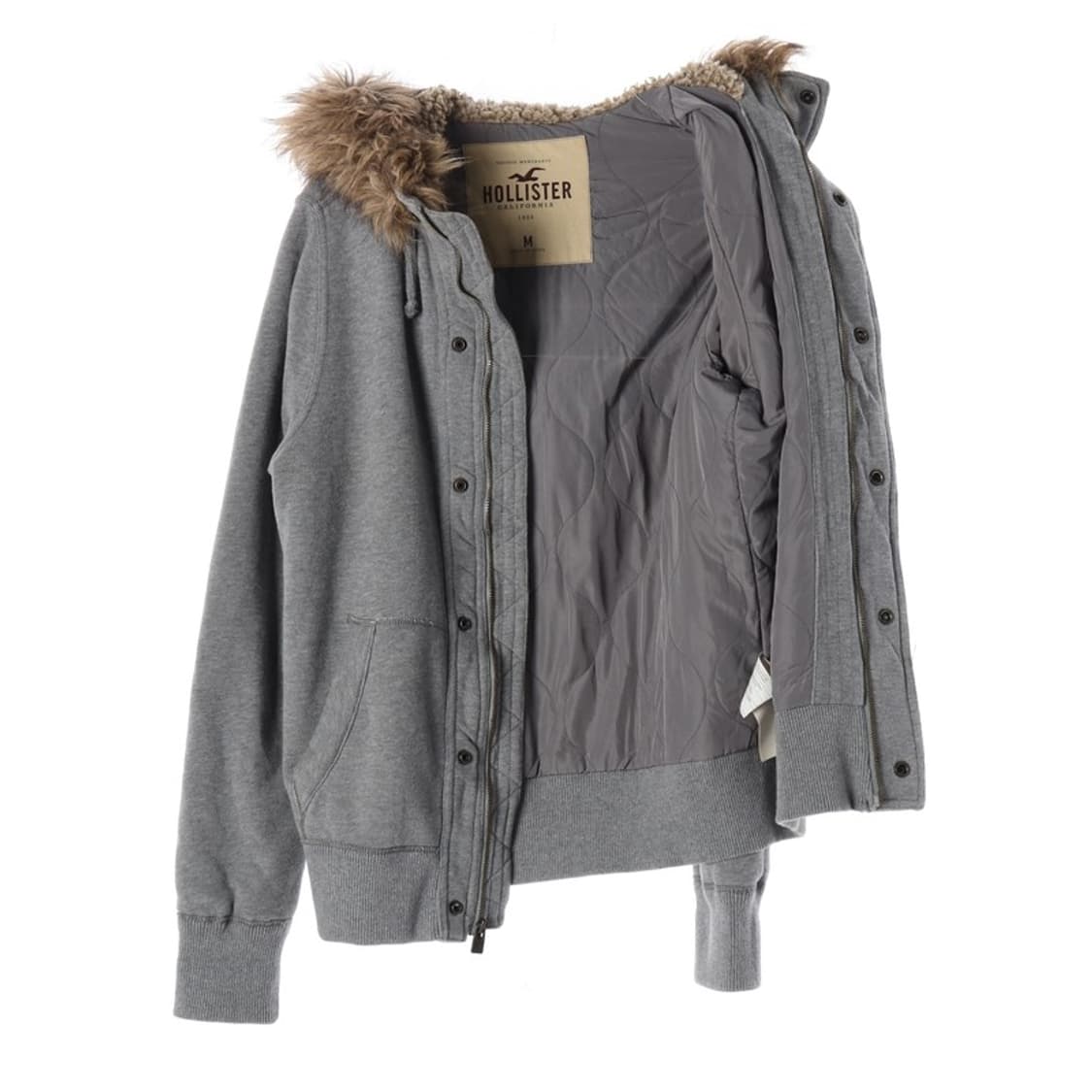 홀리스터 1922 자수 퍼 트리밍 후드 집업 그레이 M 상품이미지2